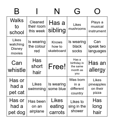 Youth Bingo Card