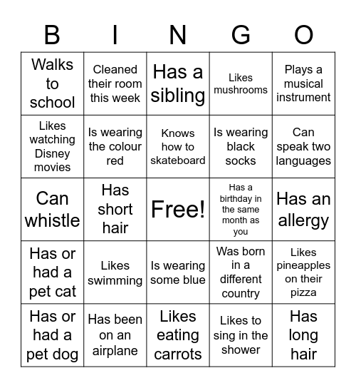 Youth Bingo Card