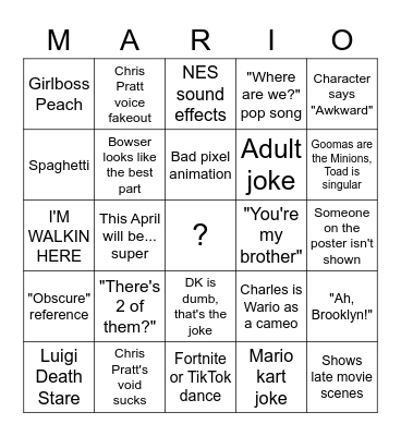 Movie Bingo Card