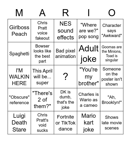 Movie Bingo Card