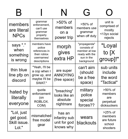 MP unit bingo Card