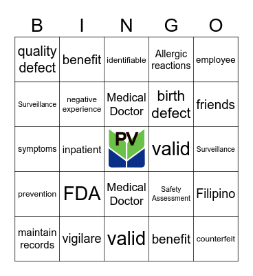 Pharmacovigilance Bingo Card