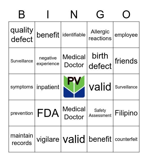 Pharmacovigilance Bingo Card