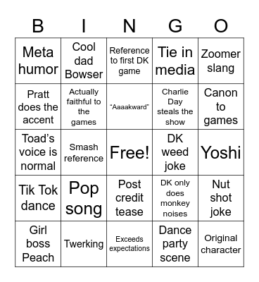 Mario Movie Bingo Card