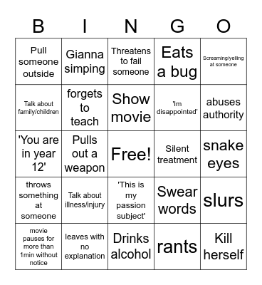11 F&TV CLASS Bingo Card
