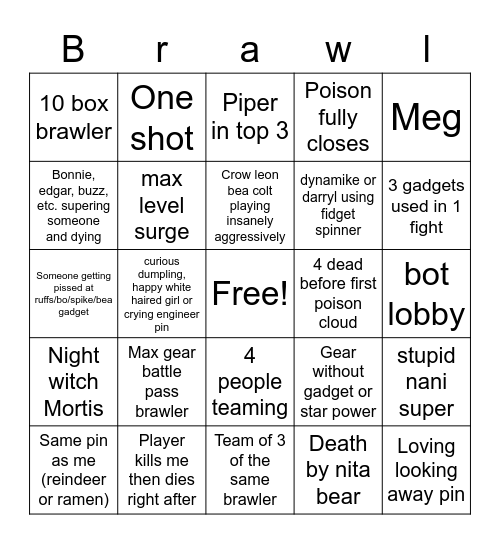Showdown Bingo Card