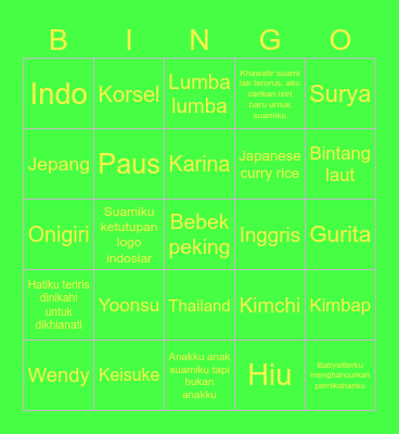 BP bingo peppy bukan bambang pamungkas Bingo Card