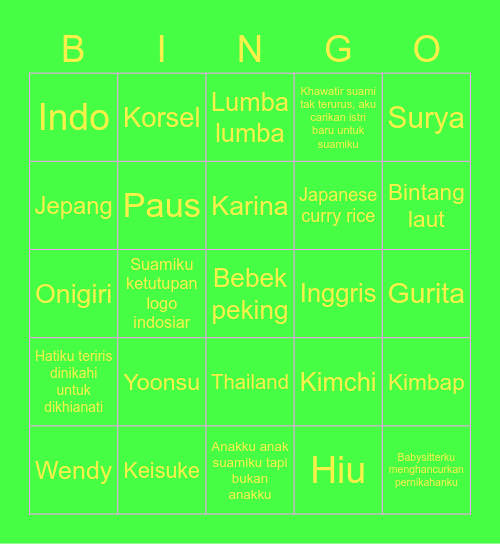 BP bingo peppy bukan bambang pamungkas Bingo Card