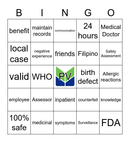 Pharmacovigilance Bingo Card