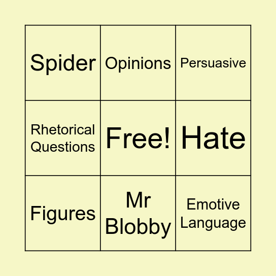 Room 101 Bingo Card