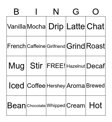 Coffee, Chocolate & Chat! Bingo Card