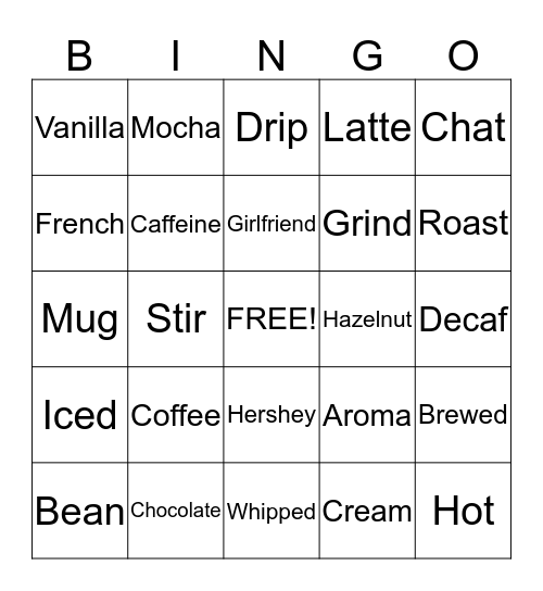 Coffee, Chocolate & Chat! Bingo Card