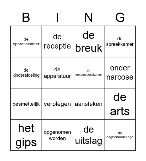 Ziekenhuis Bingo Card
