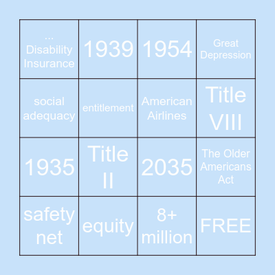 Social Security Bingo Card