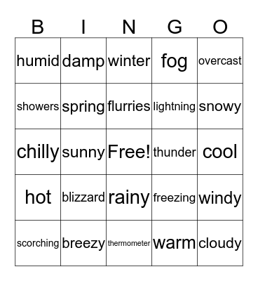 WEATHER VOCABULARY  Bingo Card