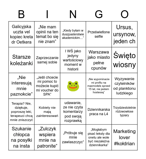 Instagram Gabi Bingo Card