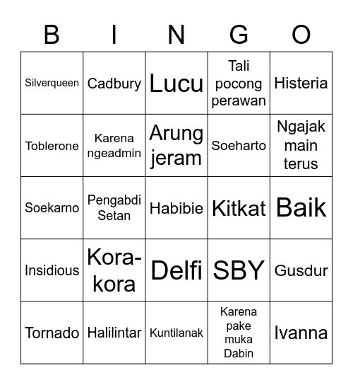 Aya Bingbing Bingo Card