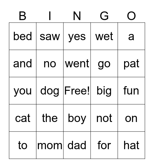 Sight Words - A Bingo Card