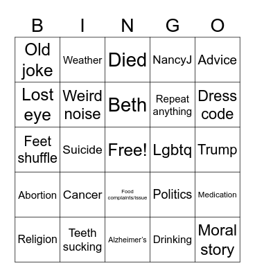 Old man Bingo Card