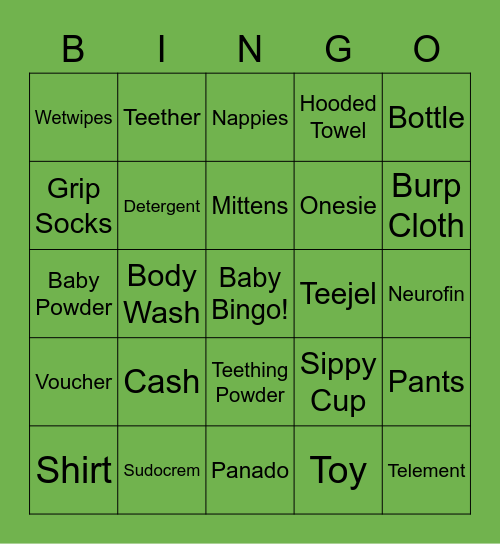 Baby Shower Bingo Card