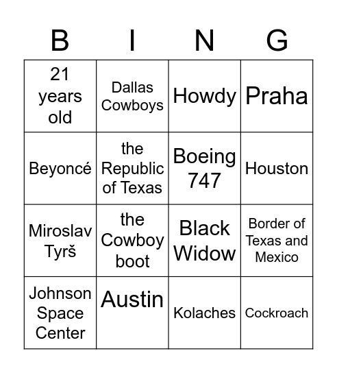 Texas Bingo Card