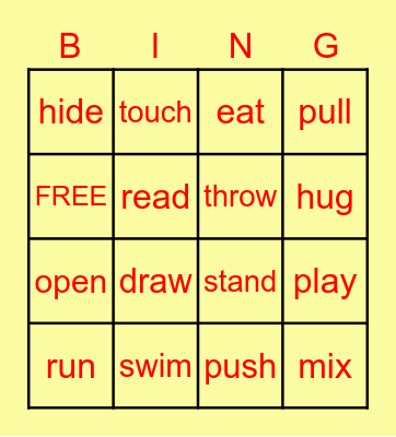 Action Words Bingo Card