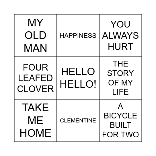 MUSIC BINGO Card