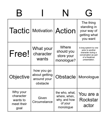 Monologue Vocabulary Bingo Card