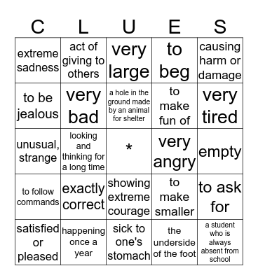 Context Clues Bingo Card