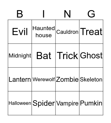 Halloween Bingo Card