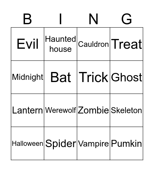 Halloween Bingo Card