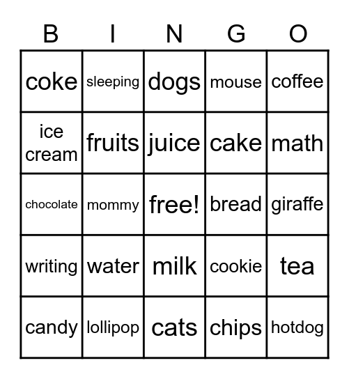 What would you like? Bingo Card