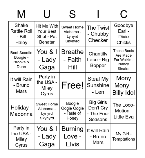 Music Bingo Card
