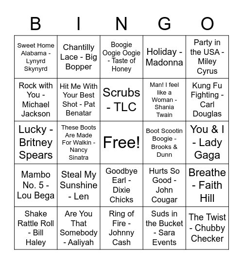 Music Bingo Card