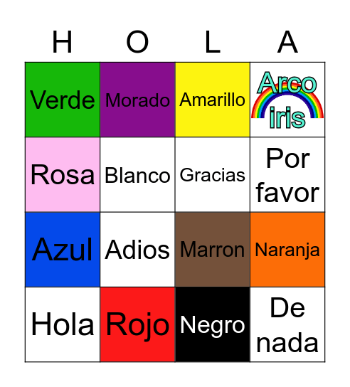 Colores Bingo Card