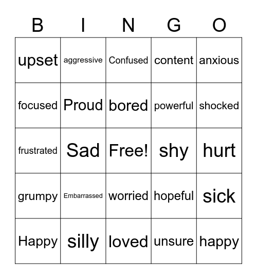 Feelings Bingo Card