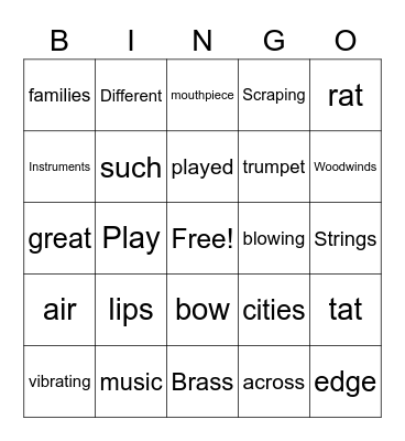 Families of Instruments Bingo Card