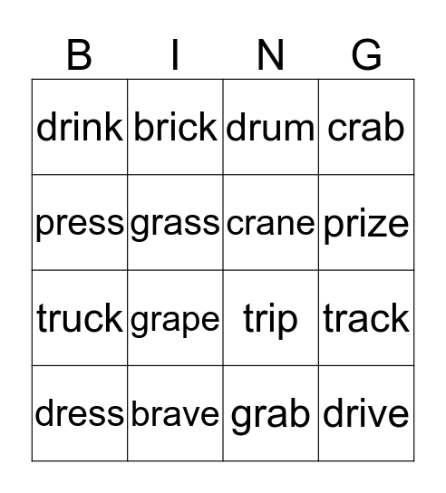 blends sounds Bingo Card