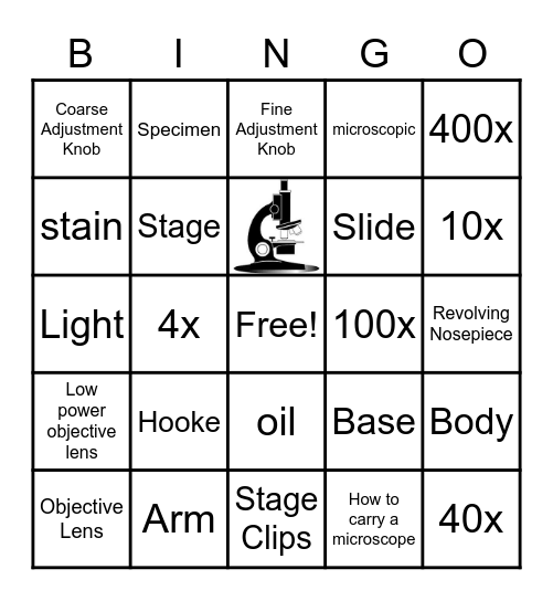 Microscope Bingo Card
