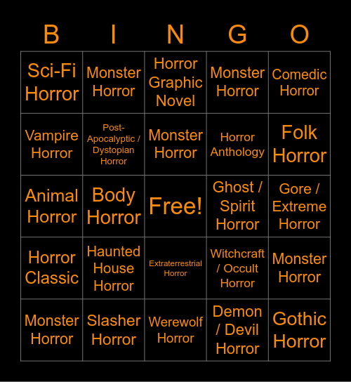 Halloween Horror Bingo Card
