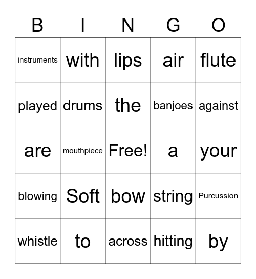 Families of Instruments 3 Bingo Card