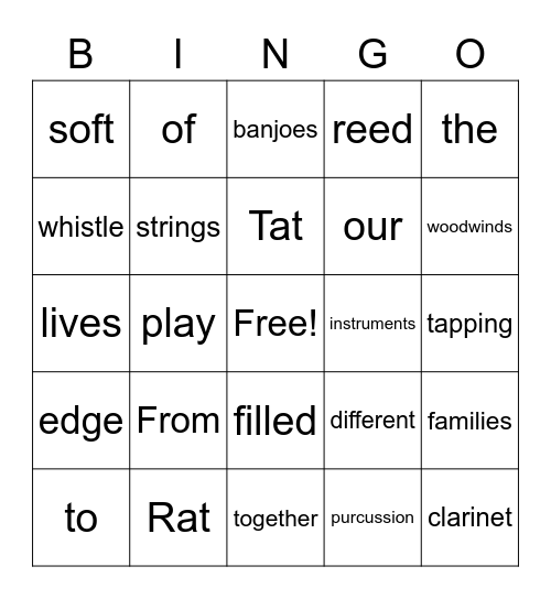 Families of Instruments 3 Bingo Card