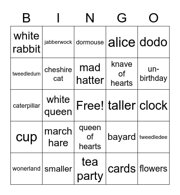 Mad Tea Party Bingo Card