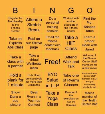 Fitness Center Bingo Card