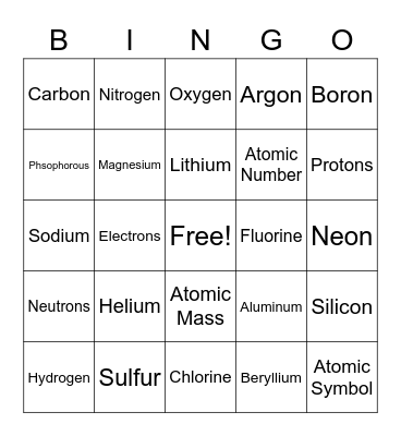 Elements Bingo Card