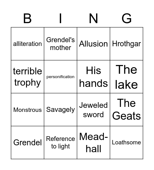 Beowulf Bingo Card