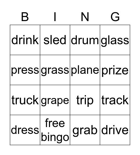 dr / pr / gr / tr sounds Bingo Card