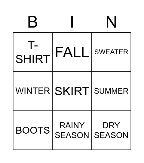 Untitled Bingo Card