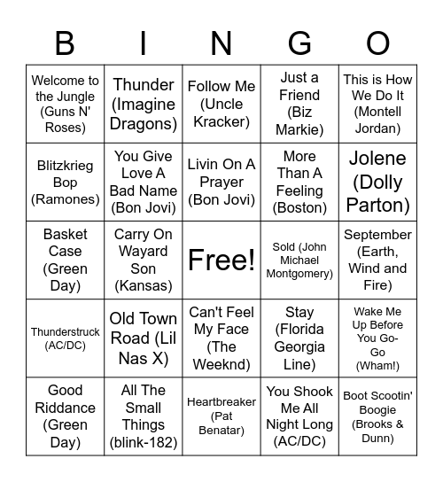 HEUC Music Bingo TEST Bingo Card