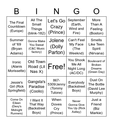 HEUC Music Bingo TEST Bingo Card